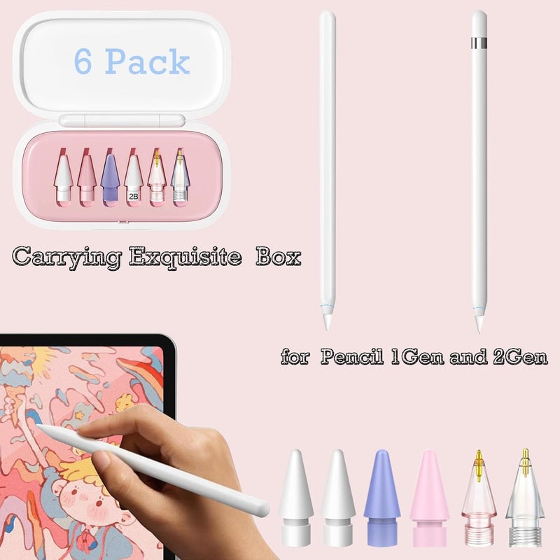 Wilbeva 6 Pack Replacement Pencil Tips with Case for Apple iPad 2nd / 1st Generation - Sensitive and Precise Control iPencil Nibs Compatible with iPad for Pencil USB C/ 2nd/ 1st Gen Apple Pen - Image 3